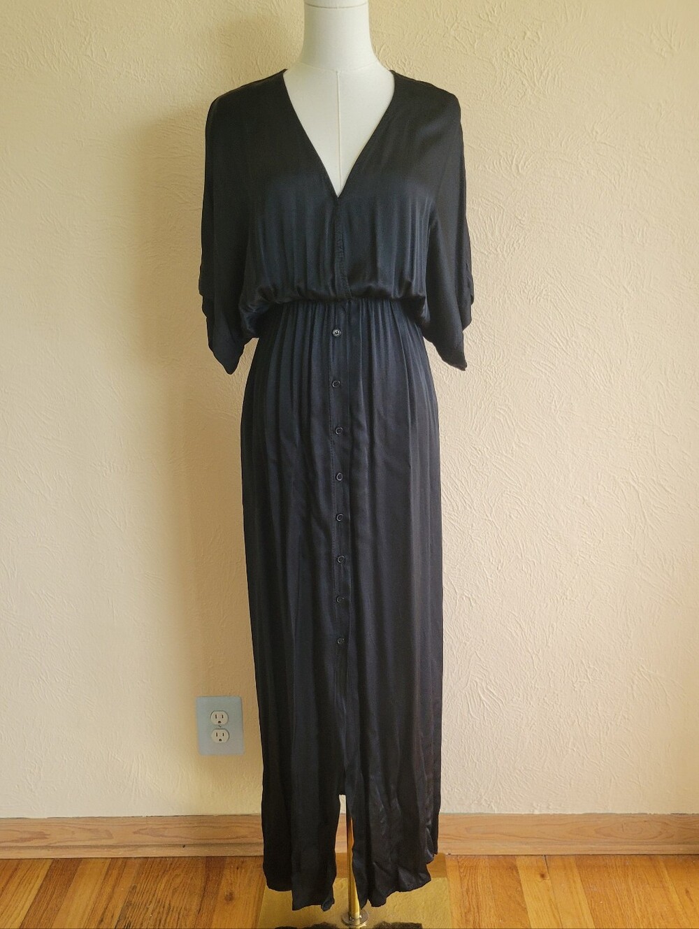 Brand Bazar | Silky Black Button-Up Maxi Dress